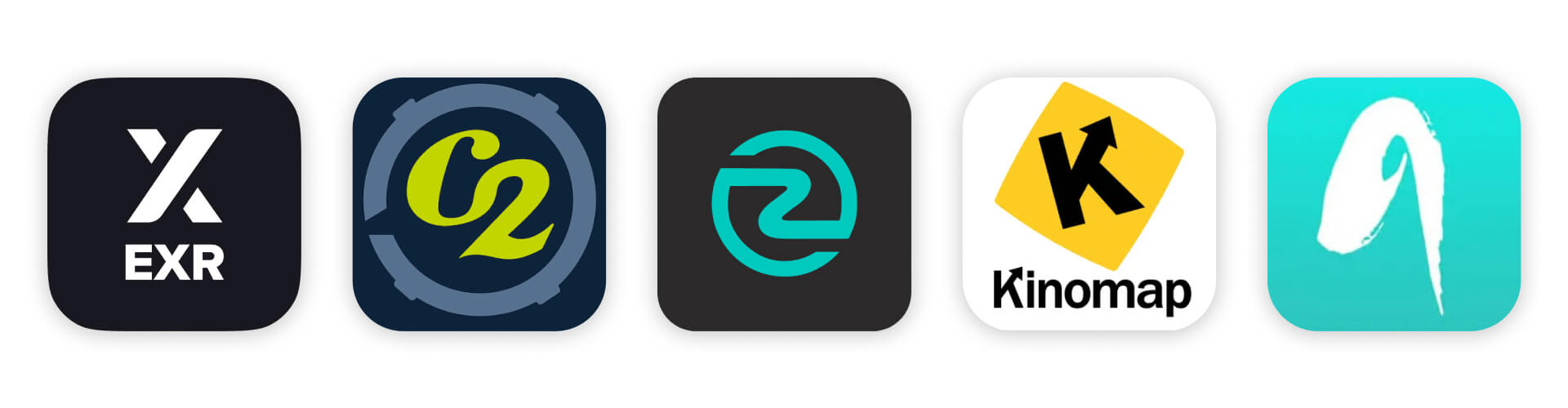 Logos of five Concept2-compatible rowing apps: EXR, ErgData, ErgZone, Kinomap and asensei
