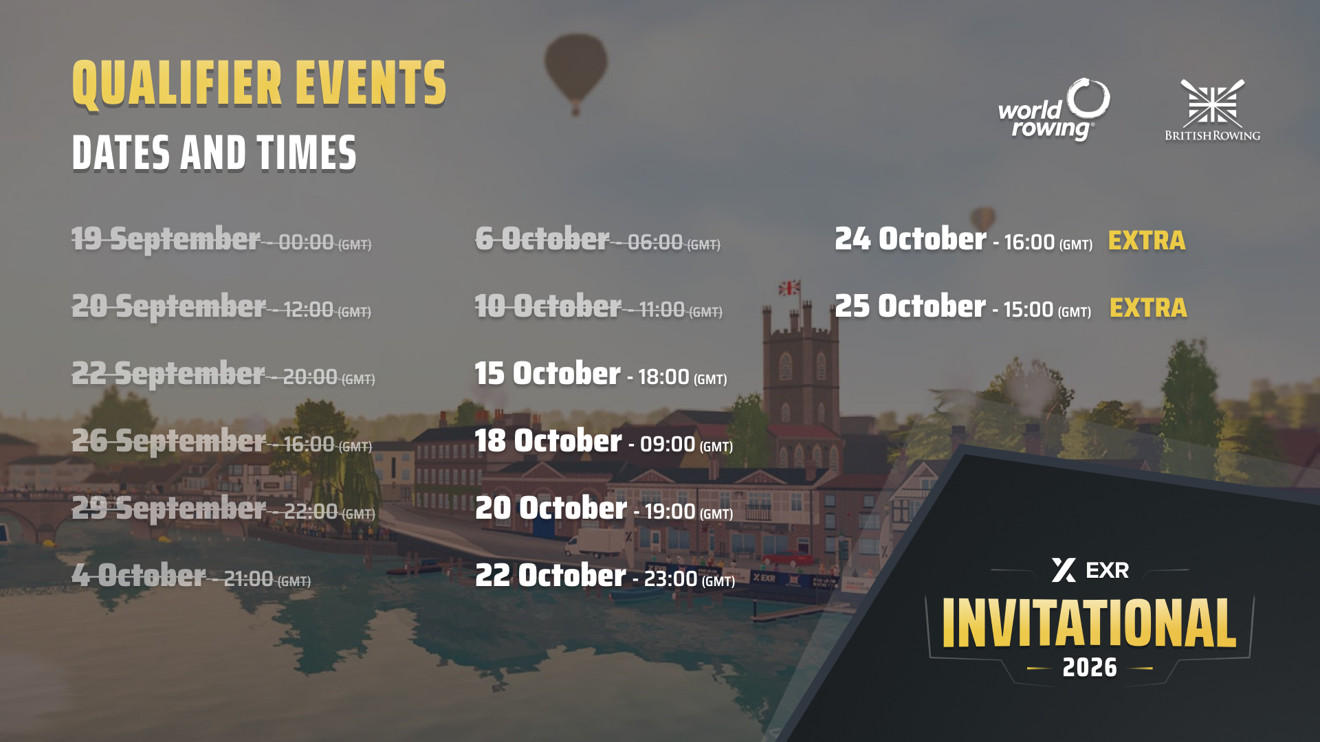 Updated timetable of the EXR Invitational 2026 qualifier events, including 24 and 25 October