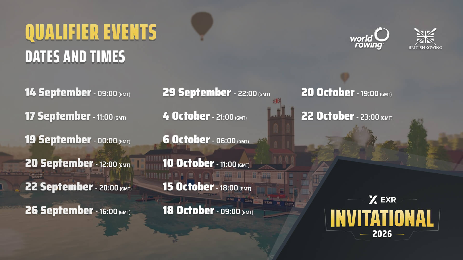 Timetable of all the qualifier events of the EXR Invitational 2026