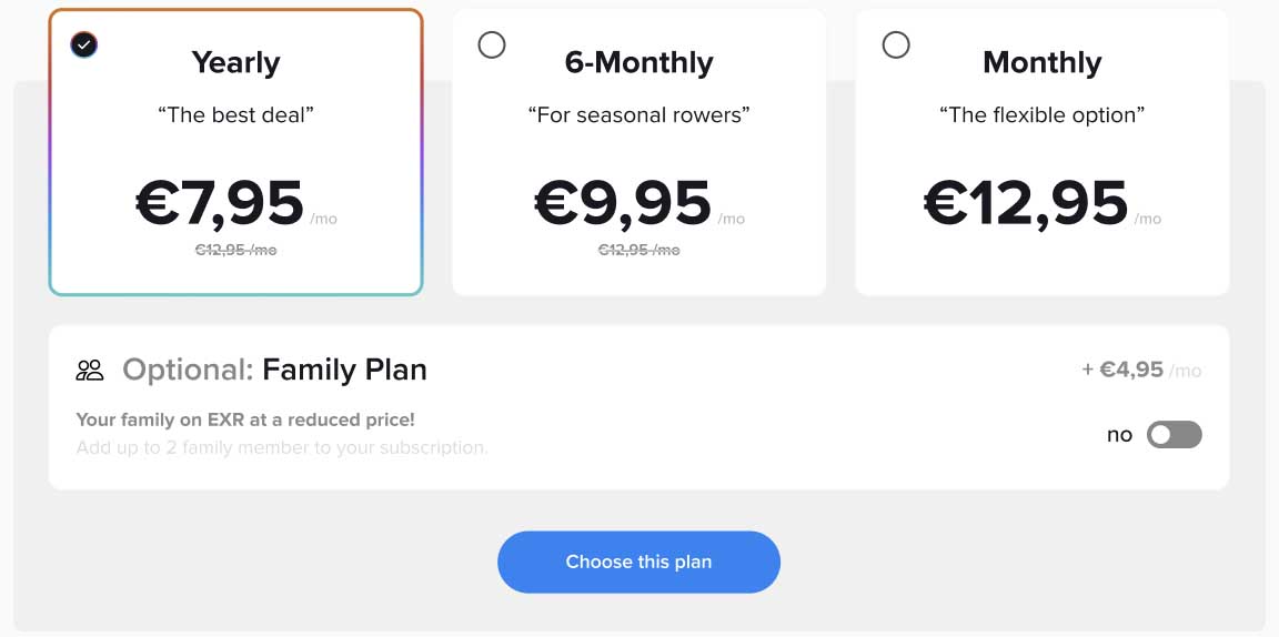 EXR subscription plan options