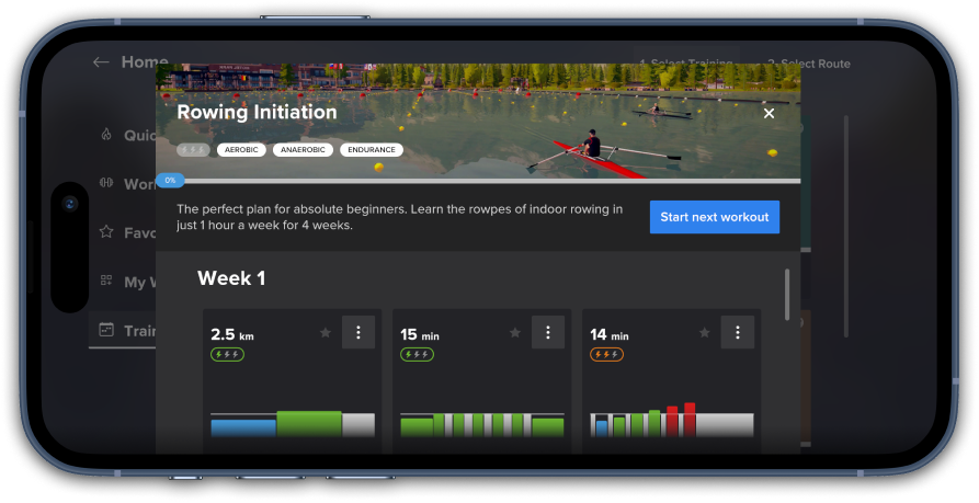 A beginner’s indoor rowing workout plan overview showing short workouts.
