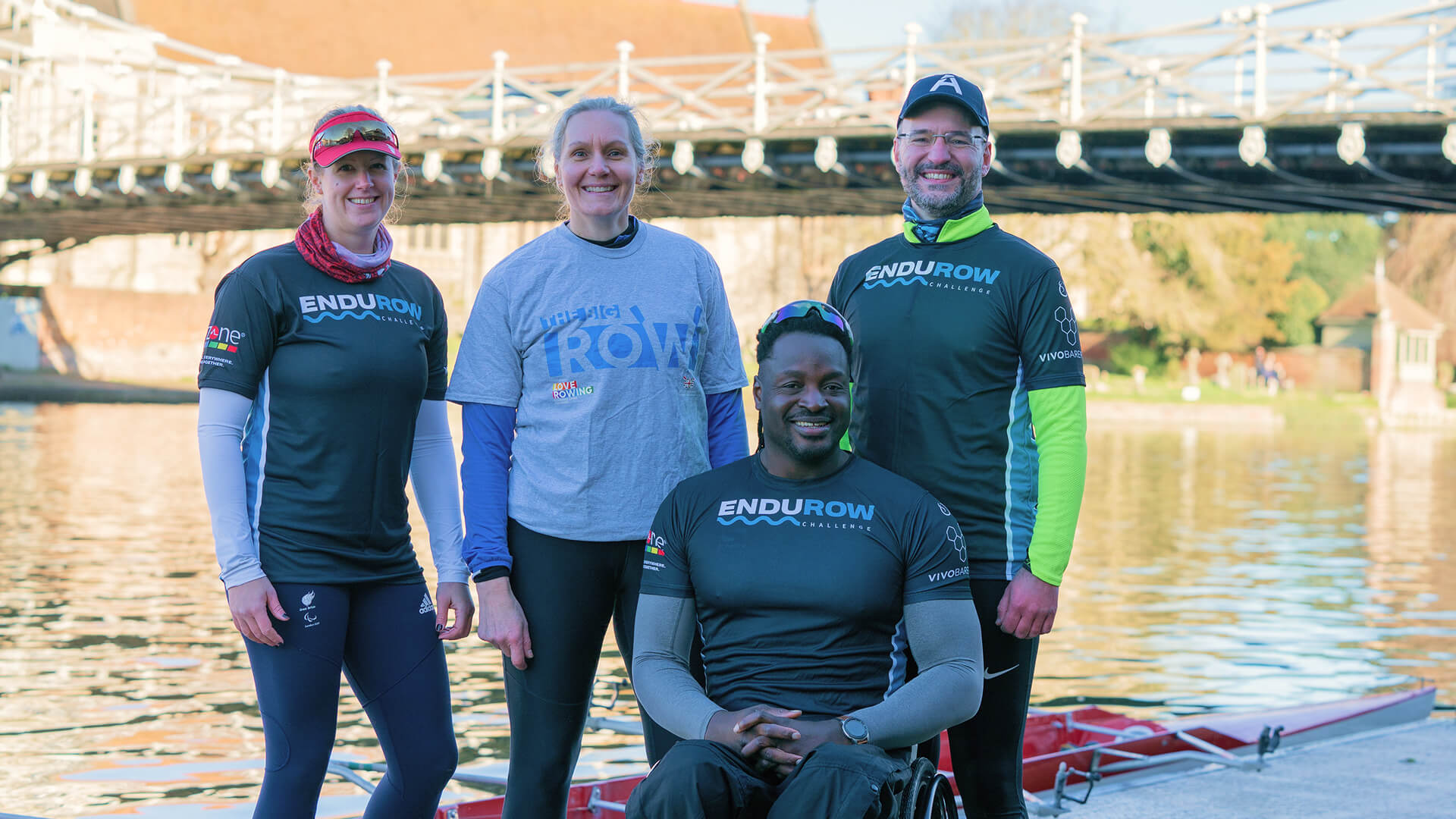 A man rowing in an adaptive single scull
