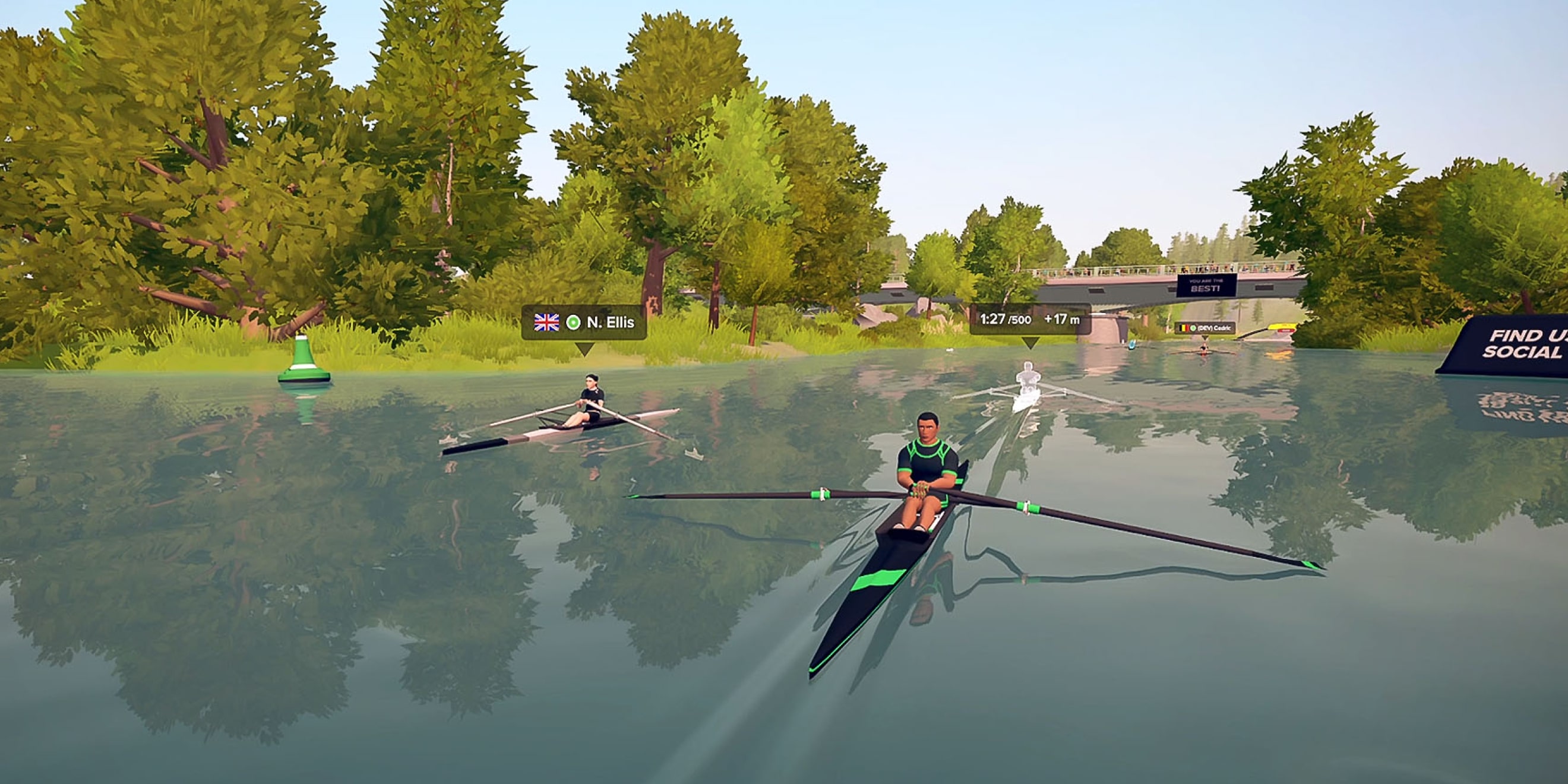 Two avatars rowing on the virtual waters of EXR.