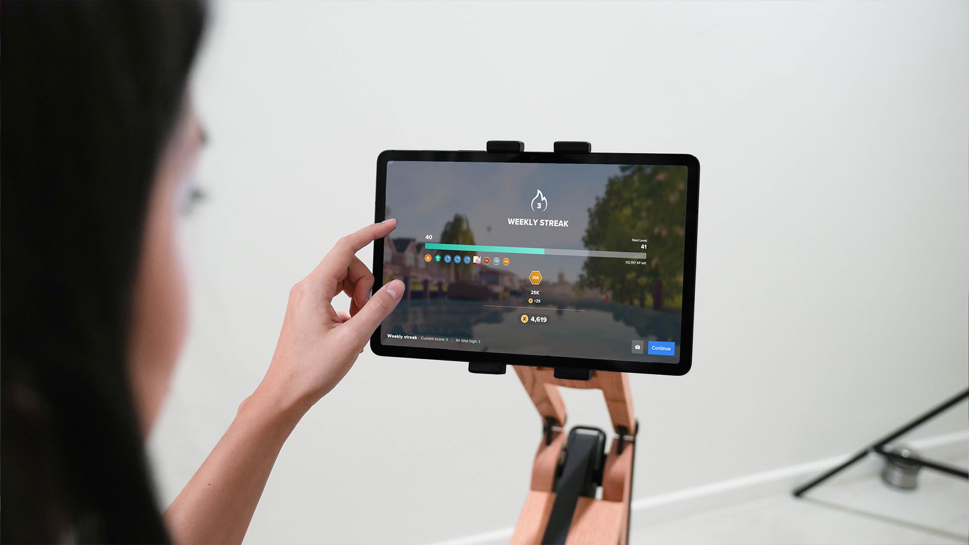 EXR running on a tablet showing the indoor rowing achievements.
