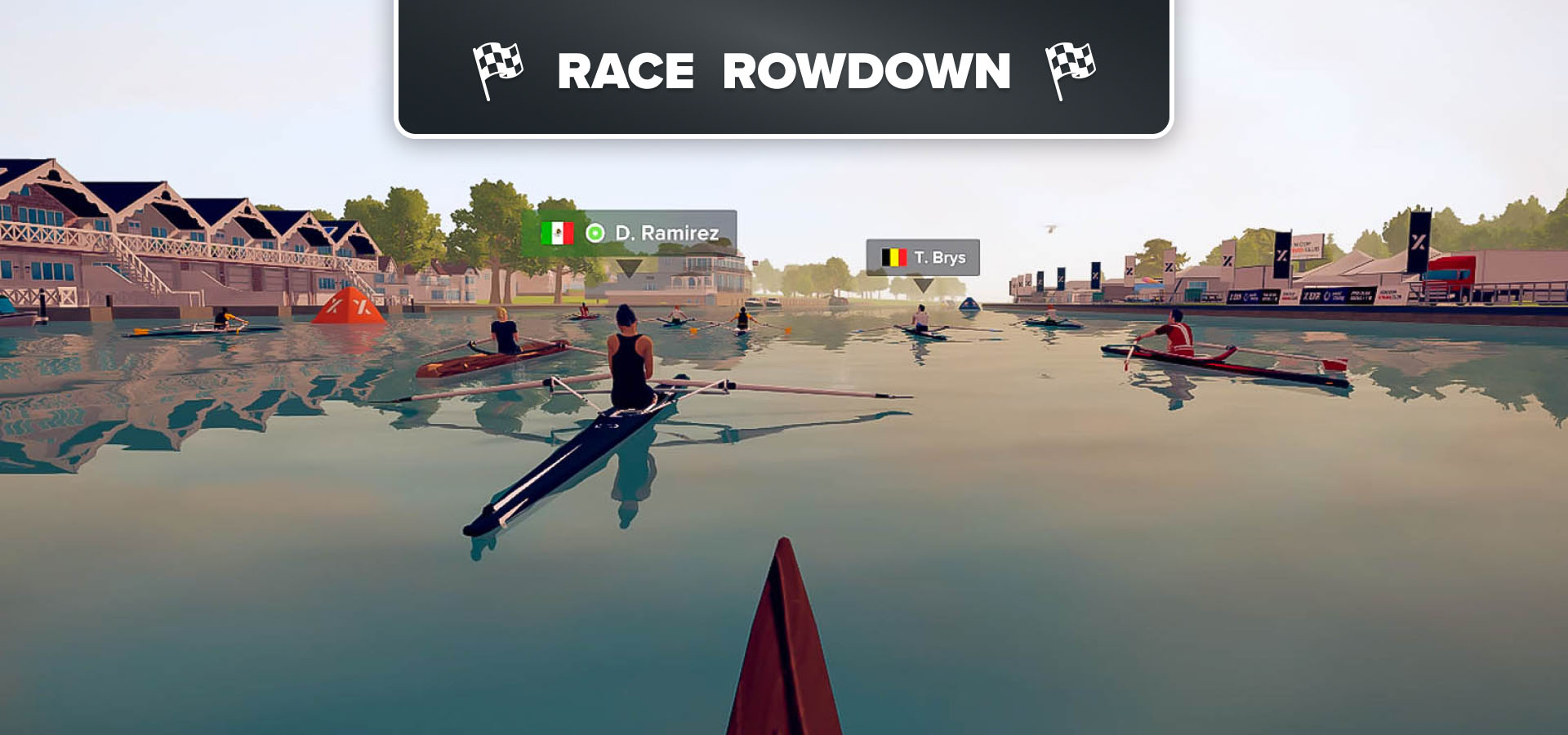 A group of rowers rowing on the virtual waters of EXR