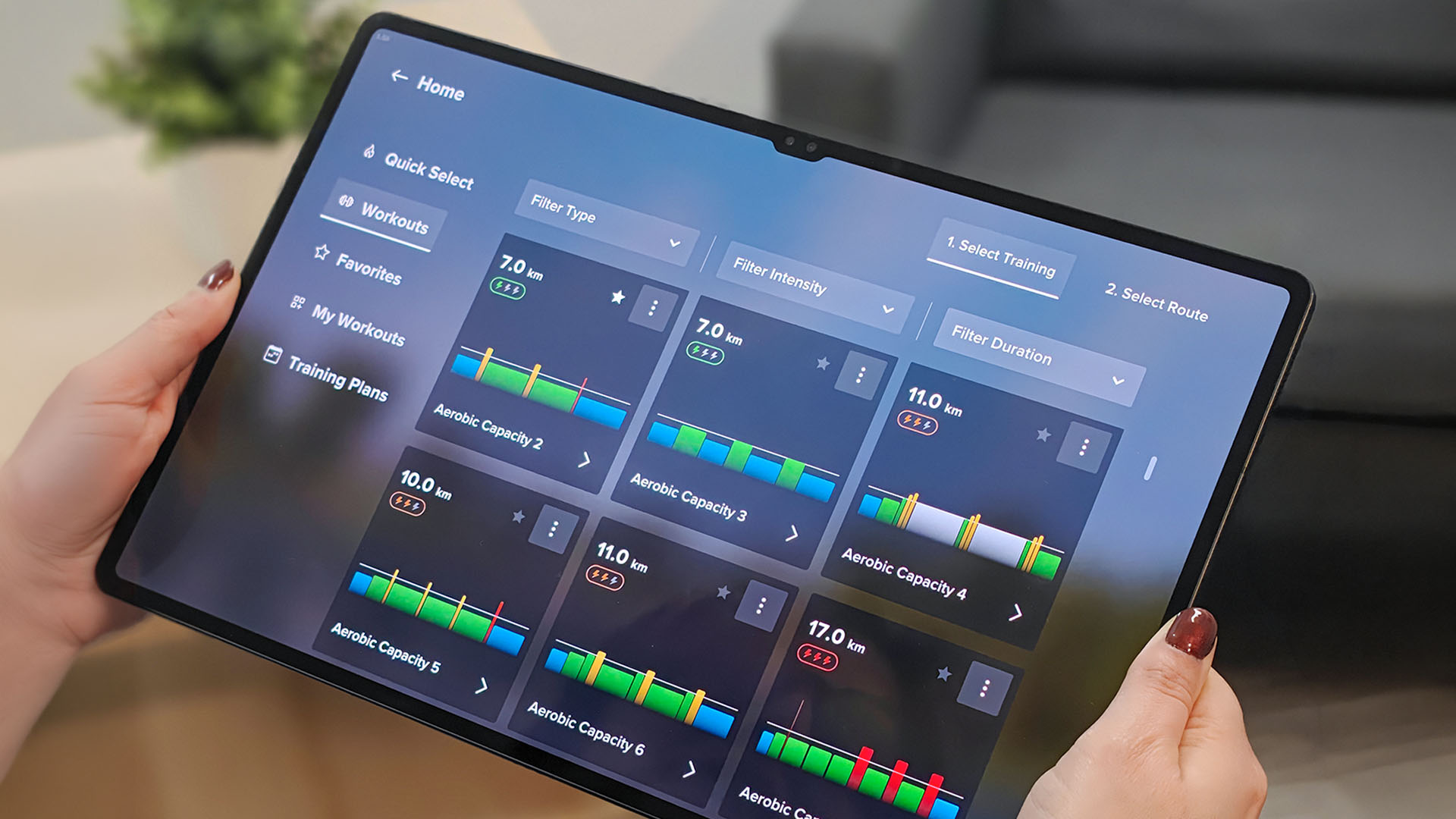 A screenshot of a pre-made workout in EXR featuring the new Threshold Zone.