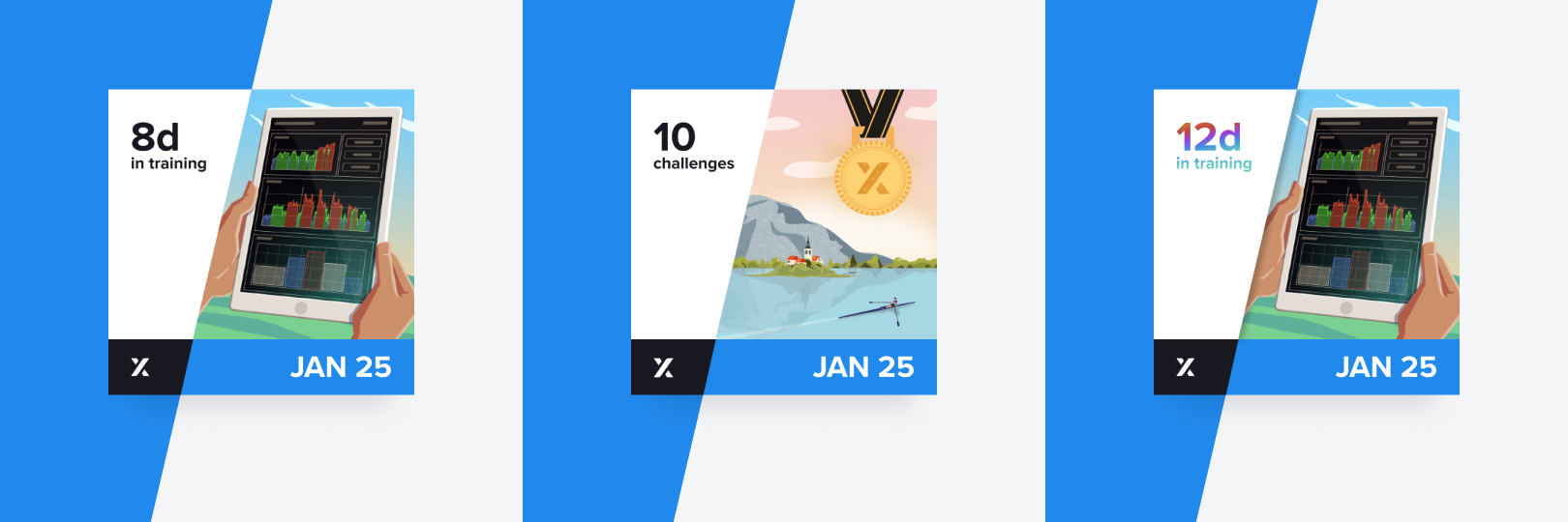 Every month 3 challenges help you spend more time on the erg by rewarding you with badges and X-Coins.