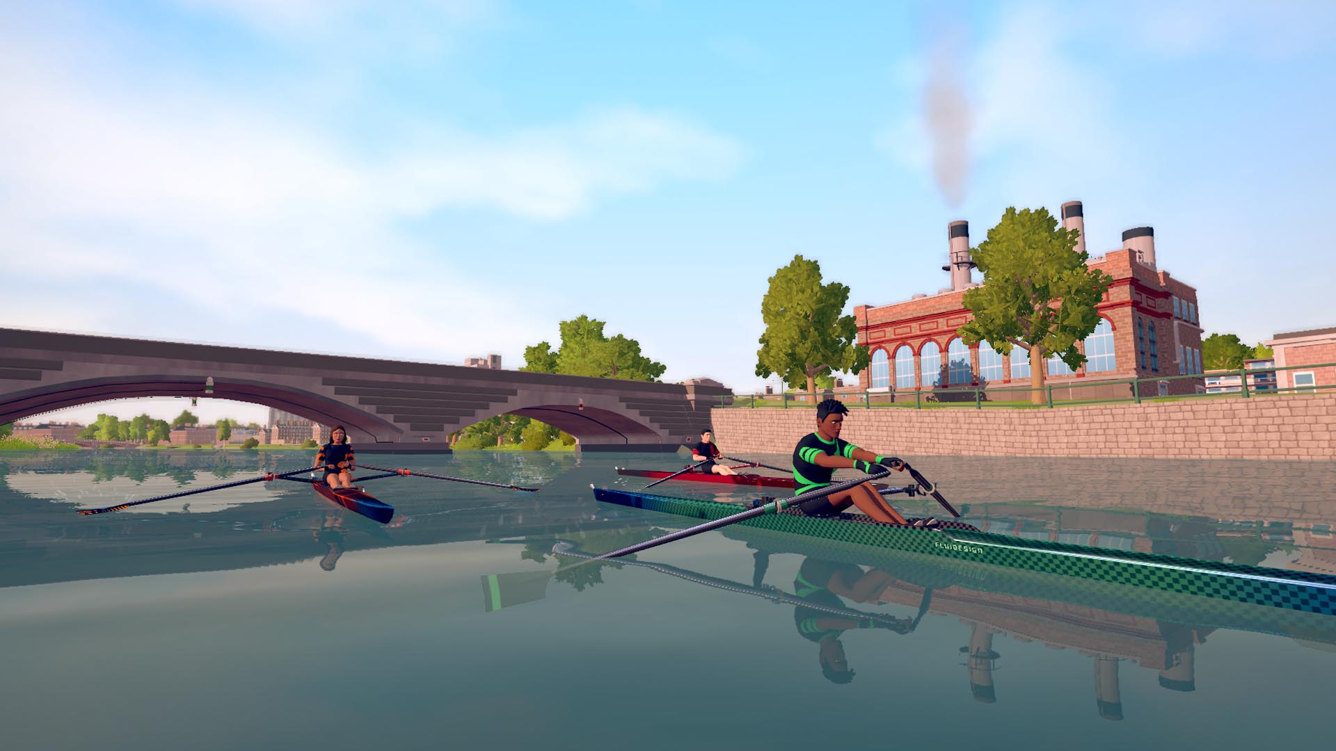 EXR rowers rowing on the virtual waters.