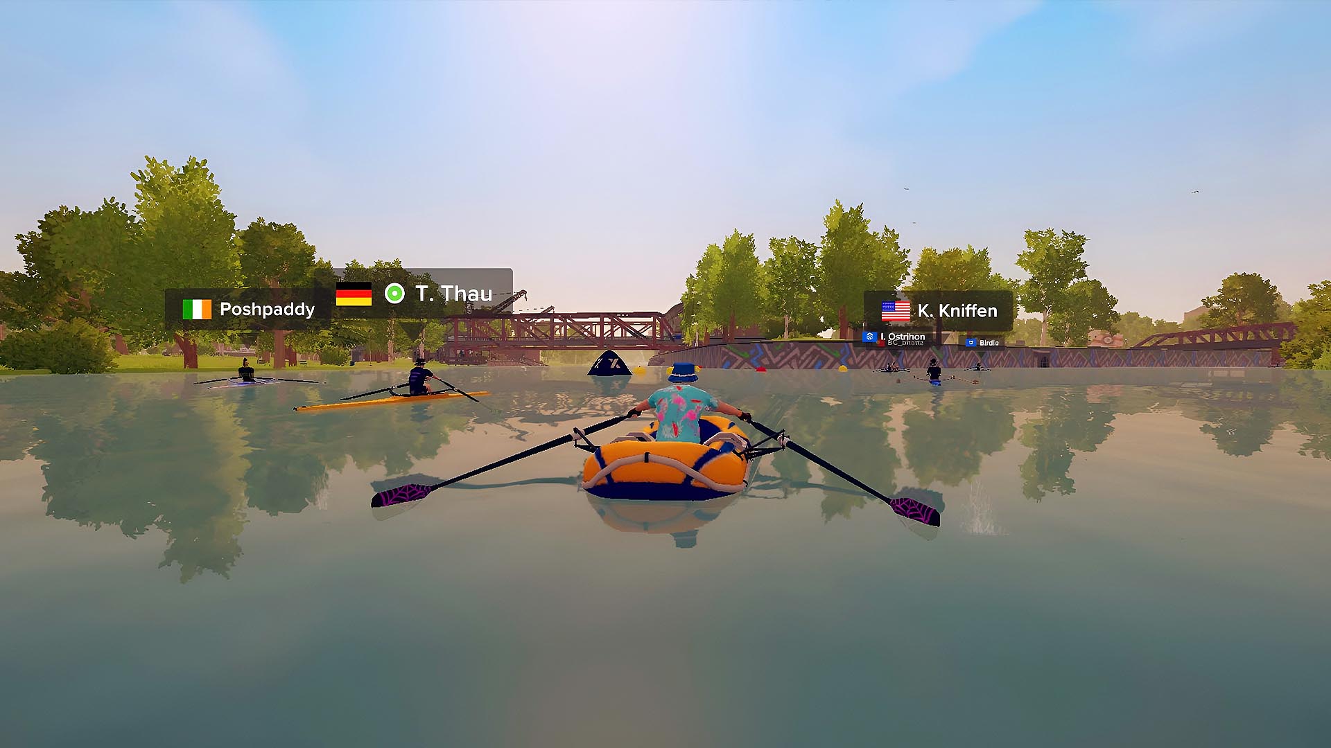 Jeroen’s avatar in the EXR rowing app sitting in a single scull rubber boat.