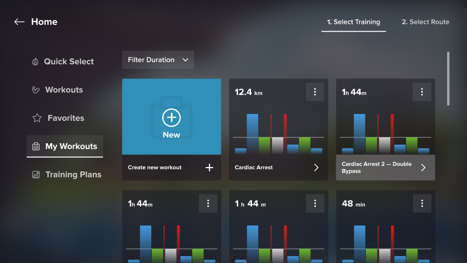 Insight into the new selection screen of the EXR rowing app