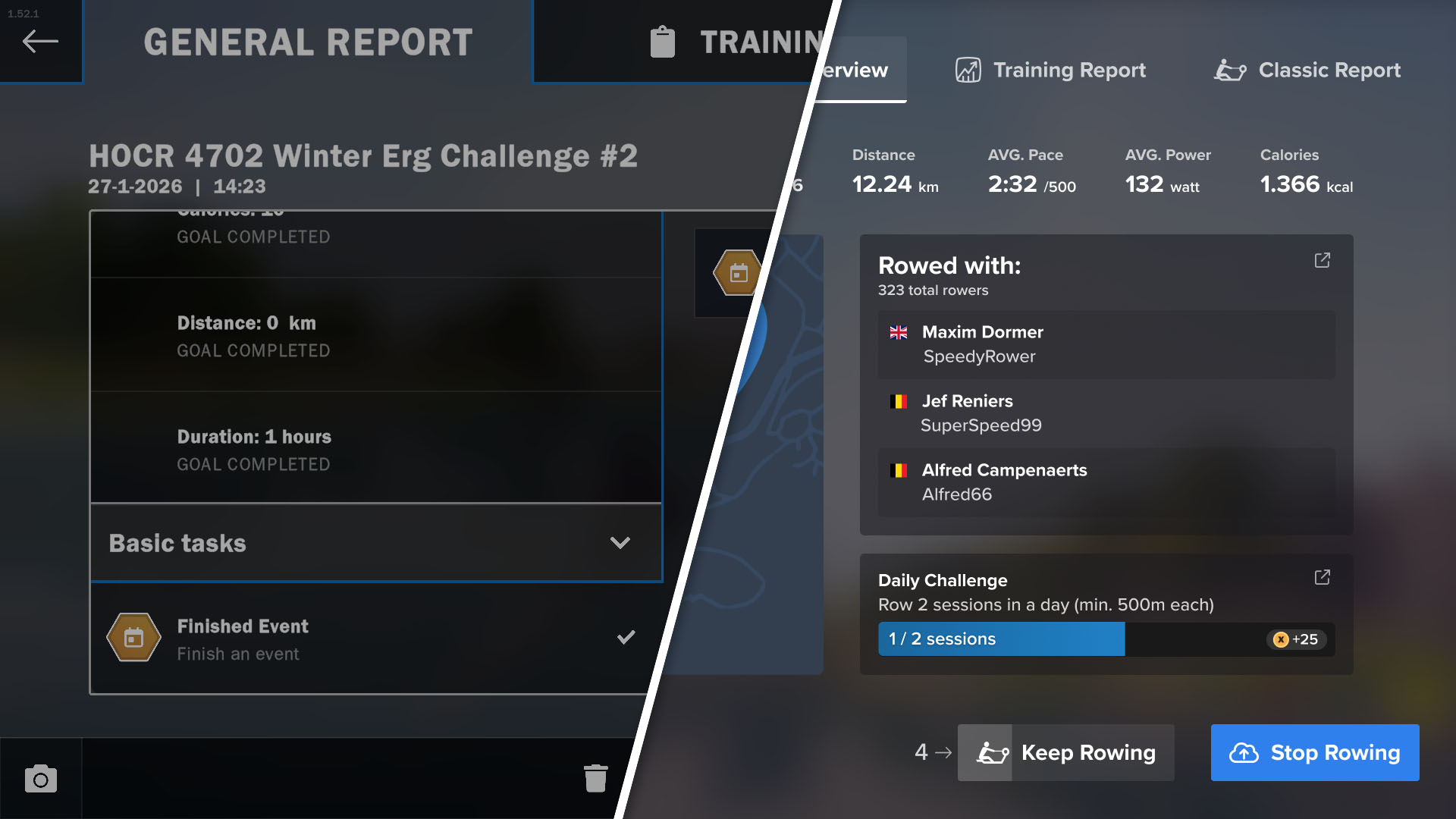 EXR's new social report highlighting the differences in data and functionality compared to the old screen.