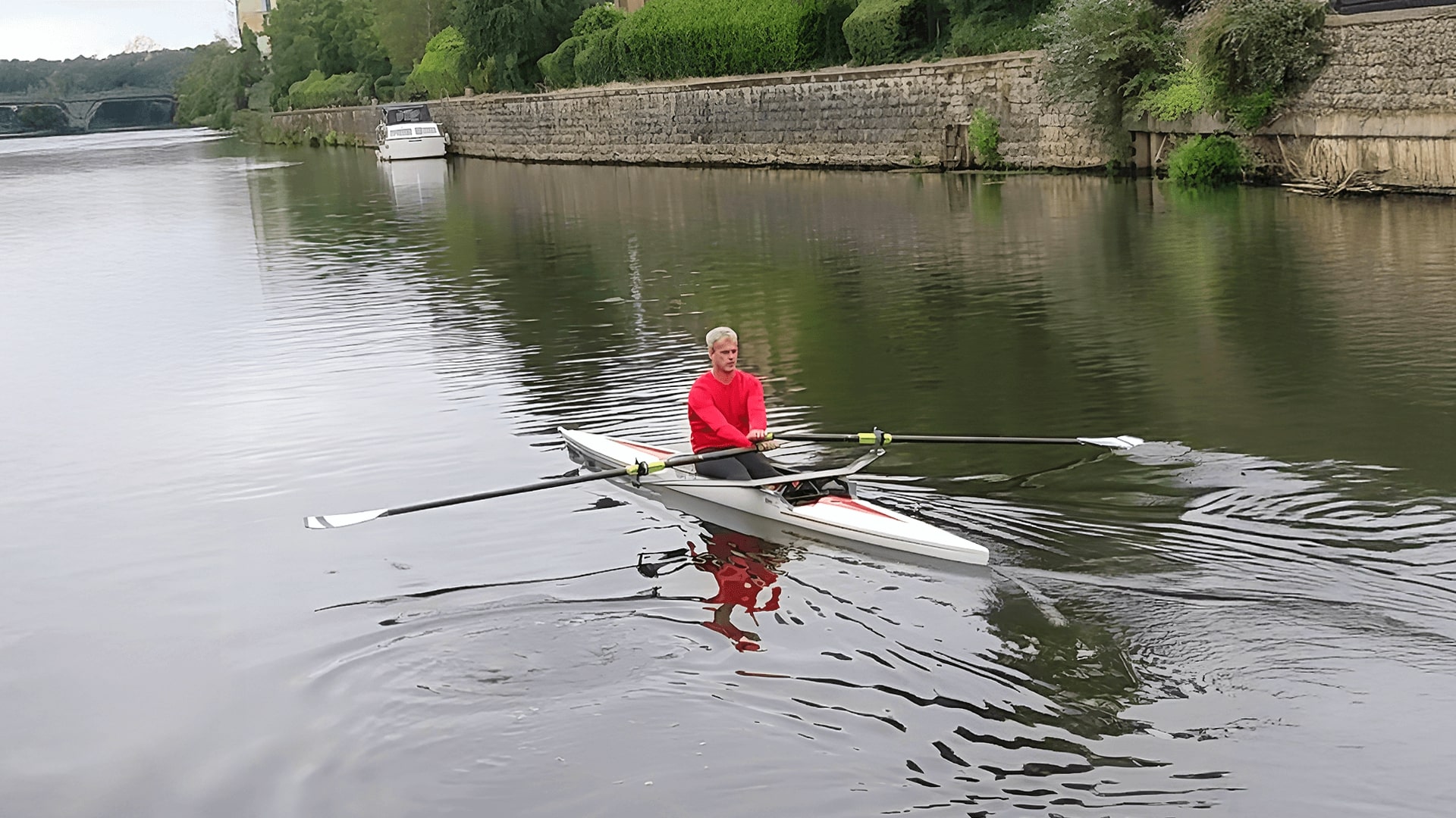 Indoor rower rowing outdoors