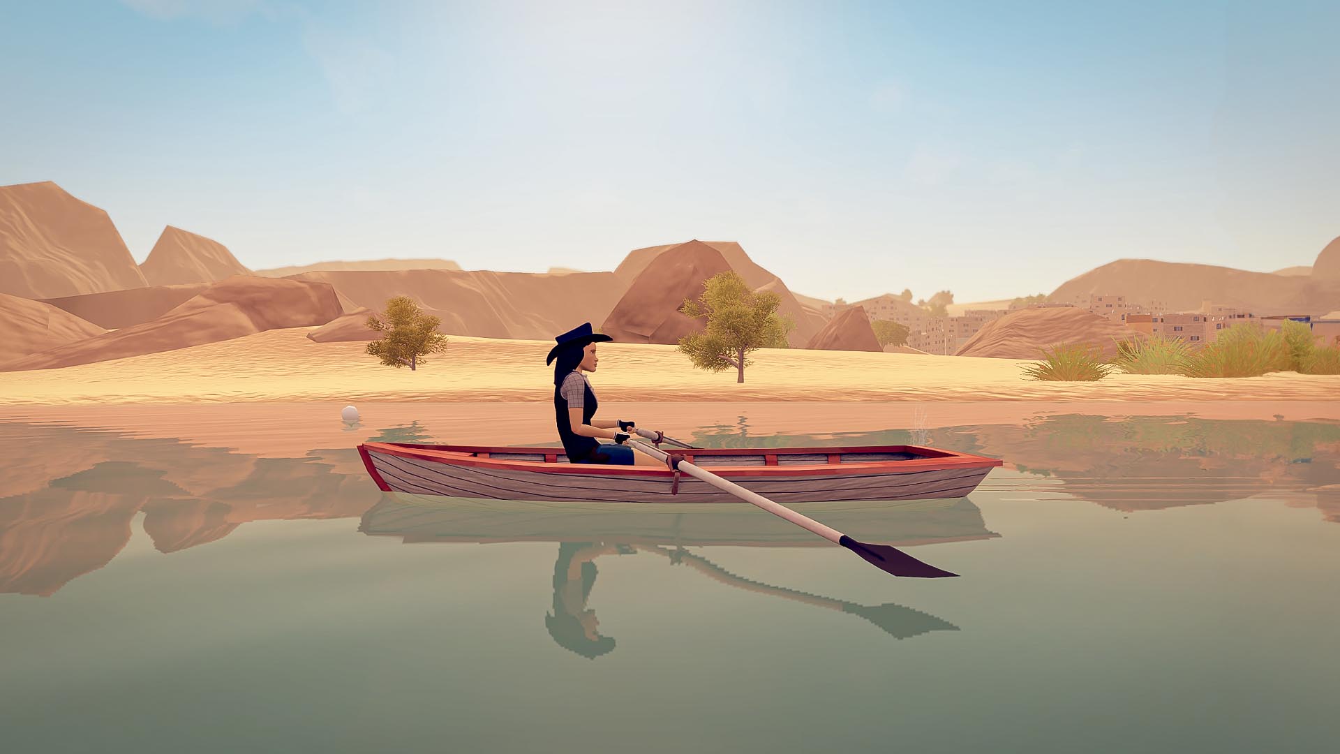 Wooden rowboat in desert